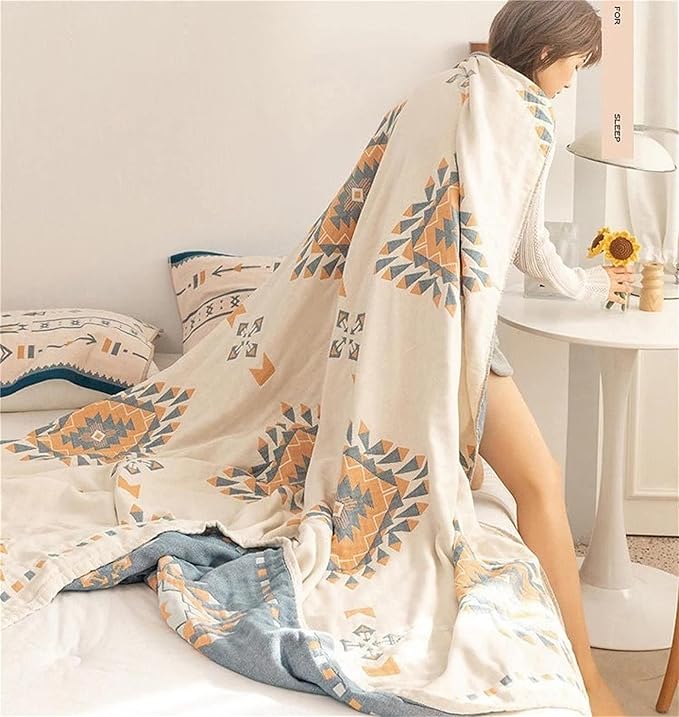 100% Cotton Throw Blankets for Couch Bed Chair Sofa,Cotton Quilt Throw Woven Boho Bed Blankets,Versatile Knit Woven Super Soft Decorative Blanket for Women,80''Wx 90''L-Ruum Studio Home