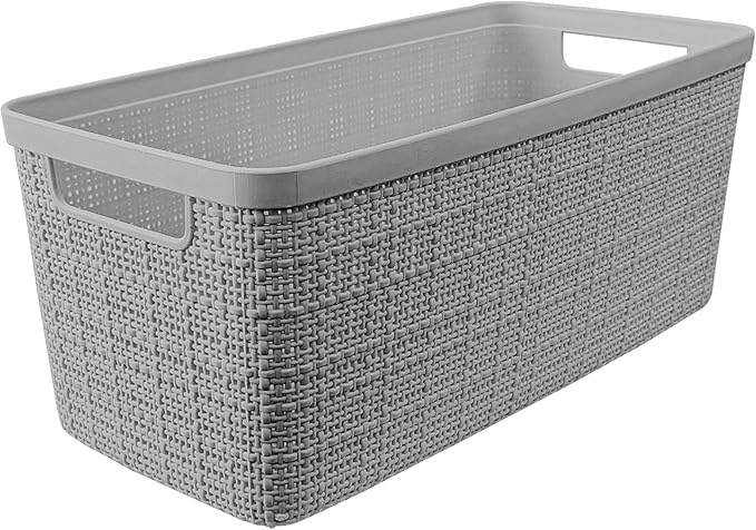 Curver Jute Decorative Plastic Organization and Storage Basket Perfect Bins for Home Office, Closet Shelves, Kitchen Pantry and All Bedroom Essentials, Set of 8 Grey-Ruum Studio Home