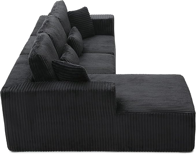 HYJT-H&K Modular Sectional Sofa Cloud Sectional Couch, 107" Comfy Fluffy L Shaped Dark Black Couches for Living Room, Deep Seat Memory Foam Plush Corduroy Boneless Couch Sectionals Left Facing Chaise-Ruum Studio Home