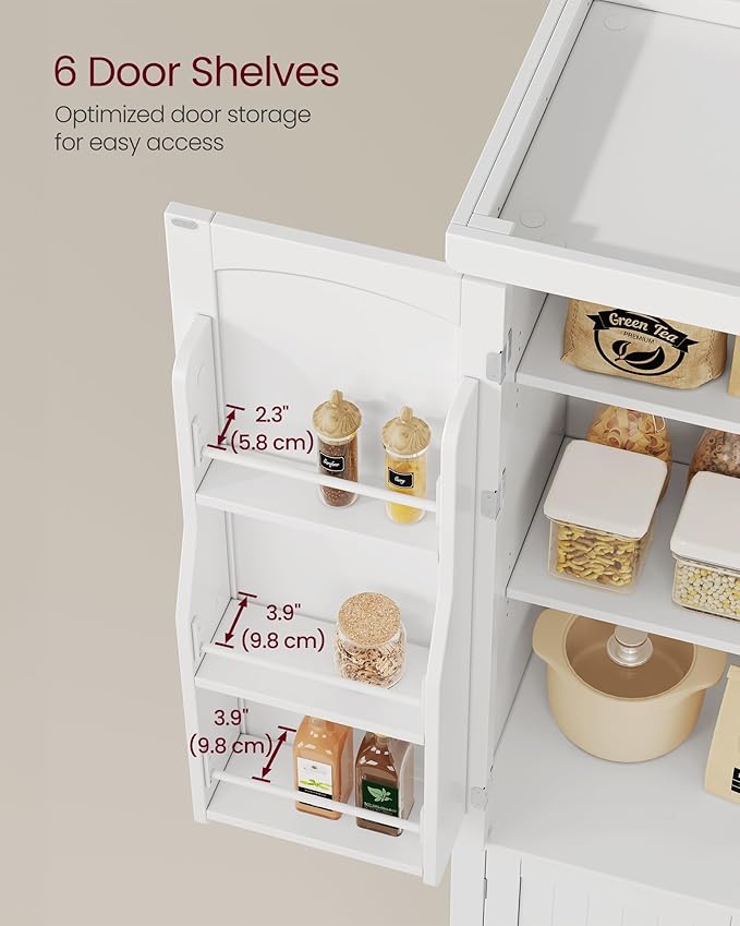 VASAGLE Pantry Cabinet, 53.5-Inch High Freestanding Tall Cupboard Storage Cabinet, 2 Cabinets, 2 Adjustable Shelves, 6 Door Shelves, for Living Room, Kitchen, White UBBC671W01-Ruum Studio Home