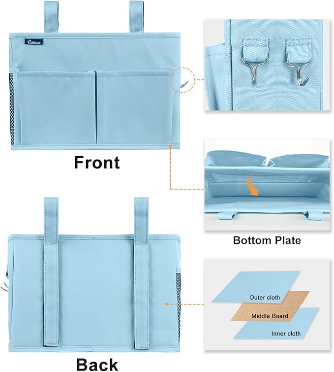 Surblue Bedside Caddy Hanging Organizer Bedside Storage Bag for Bunk and Hospital Beds (Small, Skyblue)-Ruum Studio Home