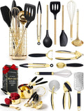 Black and Gold Kitchen Utensils Set - 23-Piece Luxury Kitchen Accessories Includes Gold Measuring Cups, Spoons, Silicone Cooking Utensils and Tools for Baking, Cooking, and Stylish Kitchen Decor-Ruum Studio Home