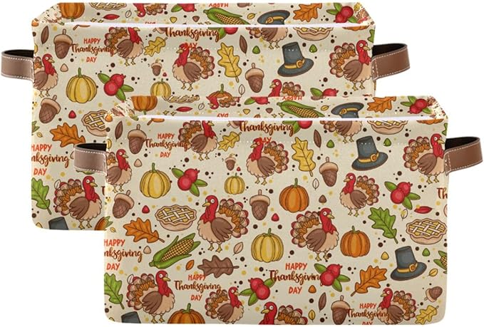 Storage Basket Thanksgiving Day Pumpkins Cube Storage Bins Organizer Bag Collapsible Closet Shelf Baskets with handle for Baby Cloth Pet Toy Book 14.2×10.2×8.3 IN-Ruum Studio Home