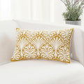 HWY 50 Mustard Yellow Decorative Lumbar Pillow Cover Rectangle 12x20 Inch (1 Piece), Embroidered Cotton Farmhouse Cushion Cover Pillow Case for Sofa Couch Living Room Bed, Minimalist Floral-Ruum Studio Home