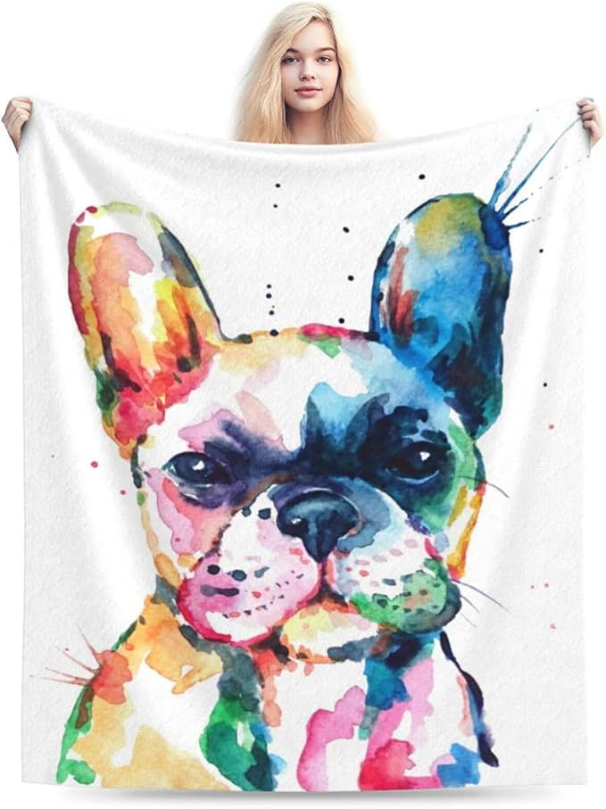 HGOD DESIGNS Watercolor French Bulldog Fleece Throw Blanket Ultra Soft Cozy Blooming Decorative Flannel Blanket All Season for Home Couch Bed Chair Travel 50x60in-Ruum Studio Home