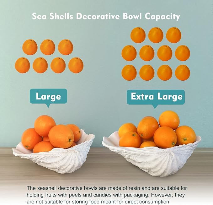 Accessoryway Extra Large Clam Shells Decorative Bowl-White Sea Shells Decorative Storage Bowls for Coastal Beach theme house table centerpiece decorations & Nautical decor for coffee table-12.4"-1PC-Ruum Studio Home