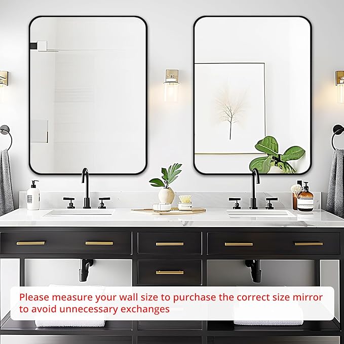 Fabuday Black Wall Mirror for Bathroom Over Sink - 22x30 Matte Metal Framed Rectangle Mirror, Rounded Rectangular Vanity Mirrors for Living Room, Bedroom, Entryway, Hallway, Horizontally/Vertically-Ruum Studio Home
