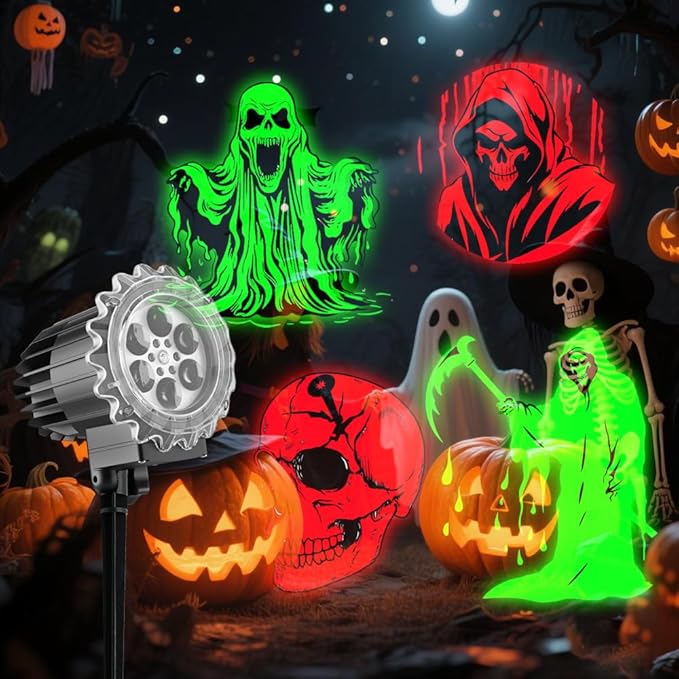 Halloween Projector Lights Outdoor,2025 Upgraded 3D HD Dynamic Skull Ghost Decorations Light,Waterproof Holiday Light,Terror Atmosphere Maker Night Light for Home Window Wall Halloween Decor-Ruum Studio Home