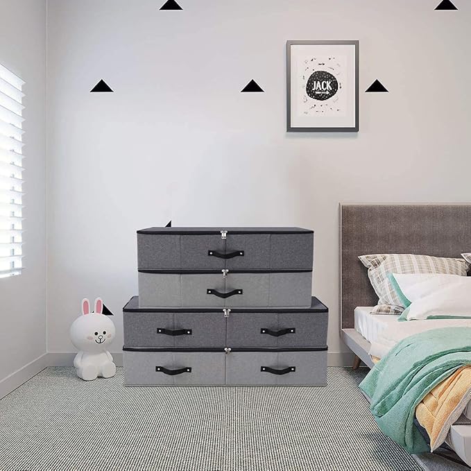 2PCS Foldable Under Bed Storage Box with Plastic Support Liner, Handles, Zipper lid, Blankets Clothes Comforters Storage Bin Organizer for Bedroom and Closet, 29×15×7inch, Black Grey-Ruum Studio Home