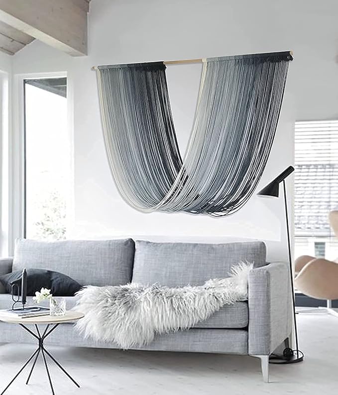 Flber Macrame Wall Hanging Large-Scale Dip-Dye Blue Bohemian Yarn Tapestry Home Room Wall Decor 57" Wx 35" L-Ruum Studio Home