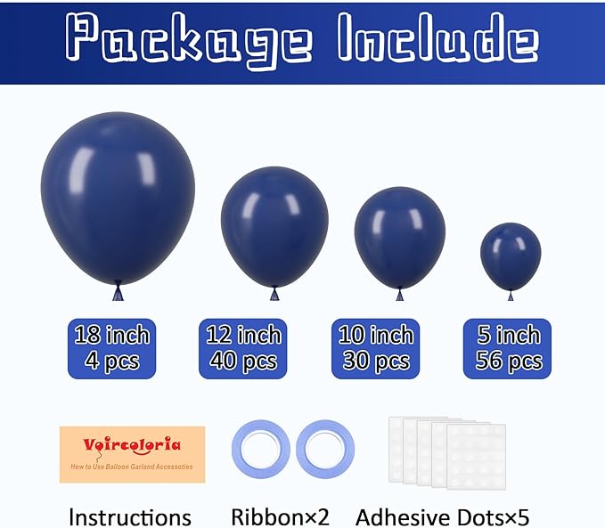 130pcs Navy Blue Balloons Different Sizes 18" 12" 10" 5" Dark Blue Balloons for Birthday Graduation Baby Shower Anniversary New Year Party Holiday Decorations-Ruum Studio Home