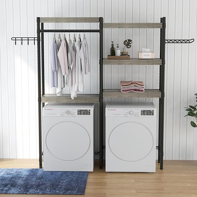 Double Row Over Washer and Dryer Storage Shelves, Laundry Room Organization and Storage, Heavy Duty Laundry Room Shelves, with Adjustable Height, 5-Tier-Ruum Studio Home