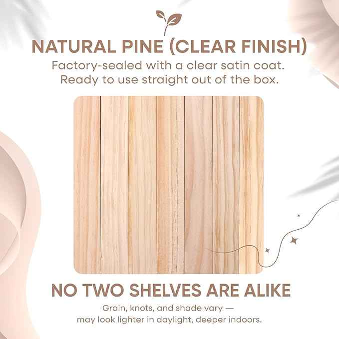 Homeforia 16 inch Natural Floating Shelf, High End Solid Real Wood 16inch Small Floating Shelves for Wall Mounted, Natural Wooden Floating Shelves, Heavy Duty Bracket, 16 X 6.5 X 1.75 in, Set of 4-Ruum Studio Home