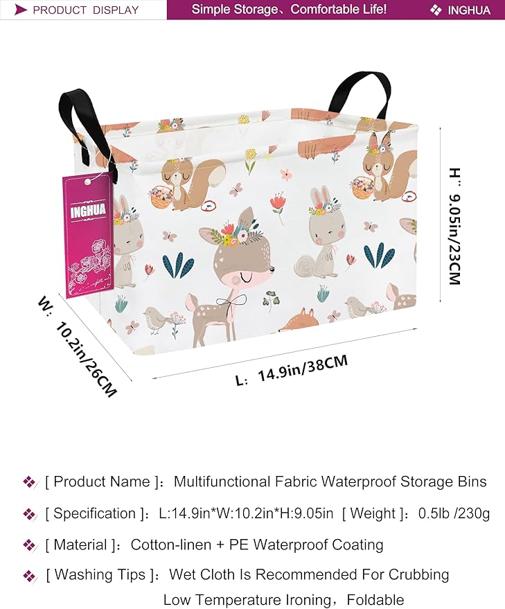 Rectangular Storage Basket Fabric Organizer Bin for Toys,Books,Clothes,Gifts,Pets-Perfect for Home,Office,Nursery,Dorm,Shelf(Rec-colorful animal )-Ruum Studio Home