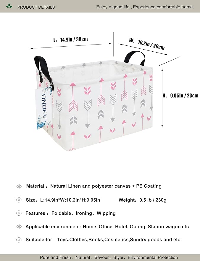 Rectangular Folding Laundry Basket,waterproof Canvas Basket,gift basket,Suitable for children's room,Office,Clothes,Toys Storage (Pink Arrow)-Ruum Studio Home