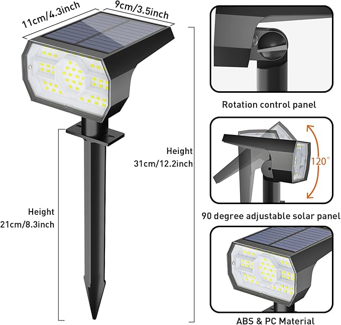 NYMPHY Solar Lights Outdoor Waterproof IP68, 56 LED 3 Lighting Modes Solar Powered Garden Yard Spot Solar Lights for Outside Landscape- 4 Pack (Cool White)-Ruum Studio Home