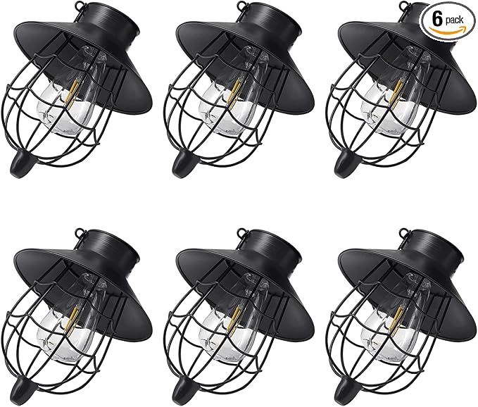 YAKii 6 Pack Solar Lantern Hanging Waterproof Outdoor Metal Solar Lamp with Warm White Light Decorate for Yard Garden Pathway Patio Porch (Black)-Ruum Studio Home