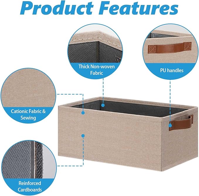 GhvyenntteS Small Fabric Storage Bins 12 Pack, 11.8" x 7.87" x 5.11" Storage Basket with Leather Handles, Closet Storage Bins for Shelves, Storage Baskets for Shelves, DVD Storage (Beige Yellow)-Ruum Studio Home