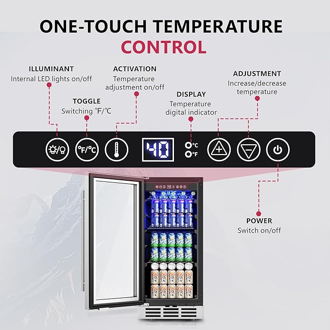 15'' Beverage Refrigerator Cooler - 126 Cans Under Counter Beverage Fridge with LED Light, Built-in Design, Wine Cooler for Home/Kitchen-Ruum Studio Home