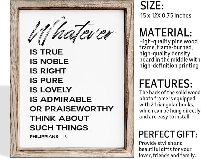 Christian Wooden Framed Signs, Rustic Home Decor, Family Signs, Living Room Decor, Philippians 4:8 Sign, Framed Wall Plaque Sign 15 * 11.5 inches, Finally Brothers and Sisters-Ruum Studio Home