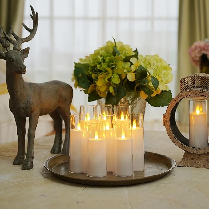 Homemory Pure White Acrylic Flameless LED Candles, Battery Operated With Remote Control and Timer, Electric Fake Candles for Wedding, Home Decor, Set of 9-Ruum Studio Home