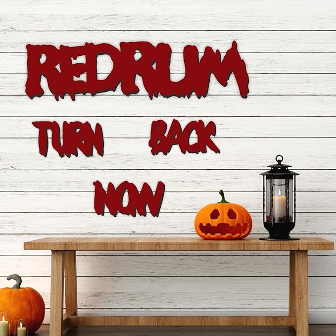 Wooden Halloween Decorations Stickers Bloody Halloween Decals for Mirror Wall Window Peel and Stick Happy Halloween Wall Sticker Redrum Door Sign Outdoor Indoor Decor Holiday Party Supply Photo Props-Ruum Studio Home