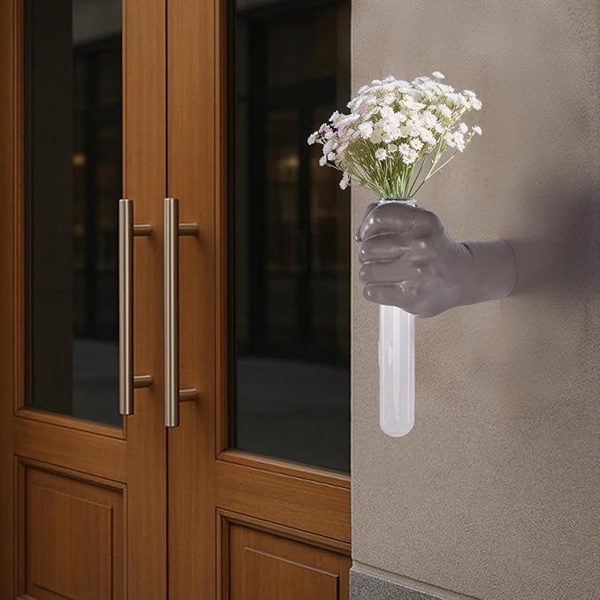 Wall Sculptures, Hand Vases Home Decor, Wall Mount Art Sculpture, Unique Wall Art Statue, Funky Flower Vase Decorations, Modern Eclectic Hanging Decor,Glass Test Tube Vase (Beige)-Ruum Studio Home