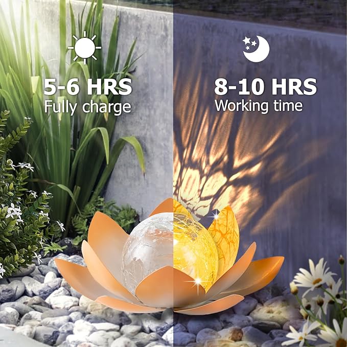 Garden Solar Light Outdoor(2Pack),Crackle Globe Glass Lotus Decoration, Waterproof Metal LED Flower Lights for Patio,Lawn,Walkway,Tabletop,Ground-Ruum Studio Home