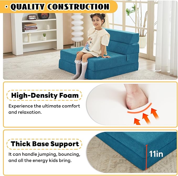 jela Foldable Sofa Bed, Convertible Sleeper Lounge Chair Floor Mattress Floor Couch with Backrest, Fold Out Futon with Washable Miss Fabric Cover for Guest Room, Living Room (83"x33",Teal)-Ruum Studio Home