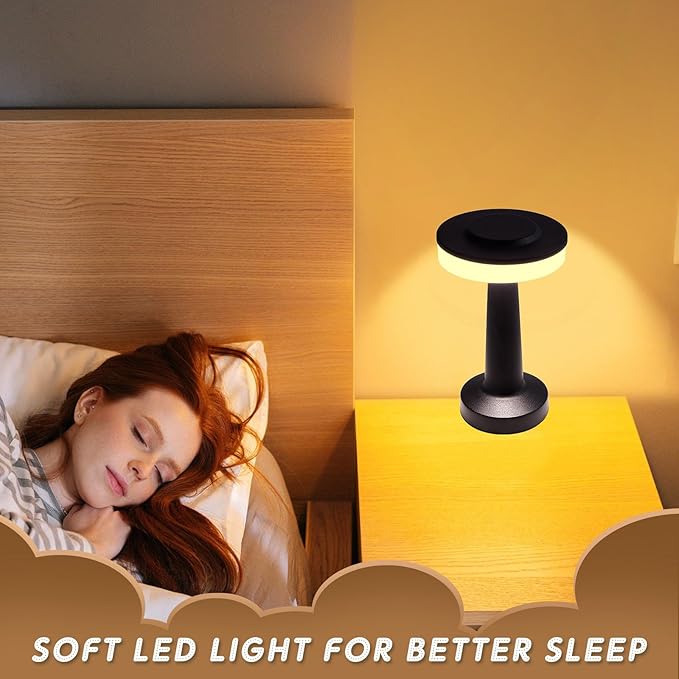 VIHOSE Set of 8 LED Portable Cordless Table Lamp with Touch Sensor 3 Color Stepless Dimming Rechargeable Battery up to 15 Hours Cordless Table Light Wireless Lamp for Nursery(Black)-Ruum Studio Home