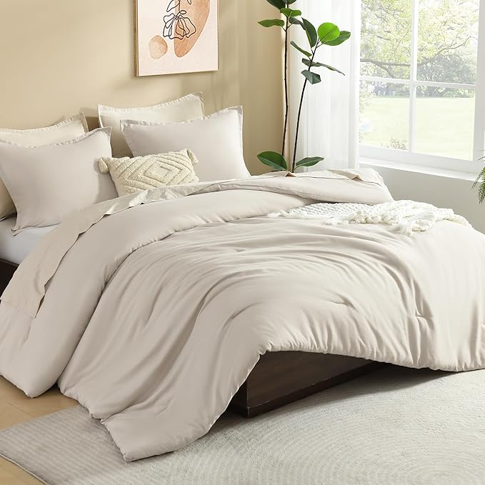 Litanika Comforters Tannish Grey Twin Size, 2 Pieces Lightweight Solid Bedding Set & Collections, All Season Fluffy Bed Set (66x90In Comforter & 1 Pillowcase)-Ruum Studio Home