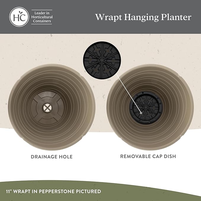 The HC Companies Wrapt Hanging Planters - Lightweight Plant Pot Hanger for Hanging Plants, Vegetables & Herbs - Outdoor & Indoor Hanging Basket for Plants (13" Pepperstone, Pack of 1)-Ruum Studio Home