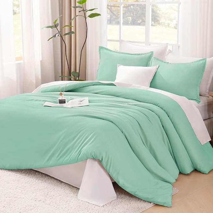 Litanika Comforters Mint Green King Size, 3 Pieces Lightweight Solid Bedding Set & Collections, All Season Fluffy Bed Set (104x90In Comforter & 2 Pillowcases)-Ruum Studio Home