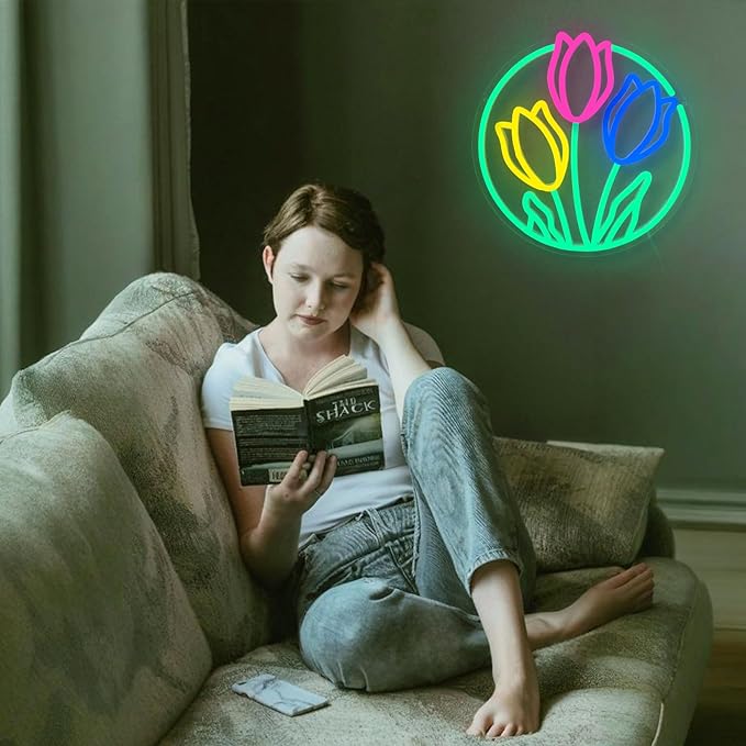 Tulip Neon Sign Flower Neon Lights for Wall Decor Vibrant Flower Shaped Light-up Sign for Girls Bedroom Teen Room living Room Dormitory shop Perfect Valentines Mothers Day Birthday Gift-Ruum Studio Home
