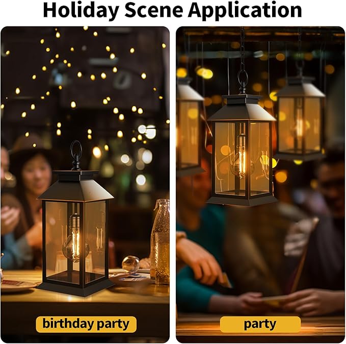 2 Pack Hanging Solar Lanterns Glass Solar Lights Outdoor Waterproof Upgraded Solar and 2 AA Batteries Powered, for Outside Porch, Patio and Indoor Tables, Mantelpiece-Ruum Studio Home