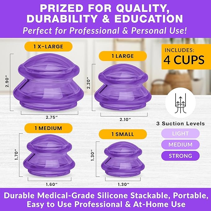 Silicone Cupping Therapy Set Professional Massage Cupping Cups for Cupping Therapy 4 Cup Kit for Massage, Myofascial Release, Cellulite Reduction (Lure Purple)-Ruum Studio Home