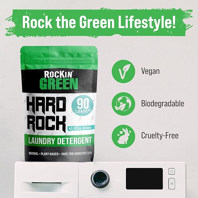 Rockin' Green Hard Rock Powder Laundry Detergent (90 Loads) - Natural Powdered Laundry Detergent, Sensitive Skin Laundry Powder (AC/DSea Breeze)-Ruum Studio Home