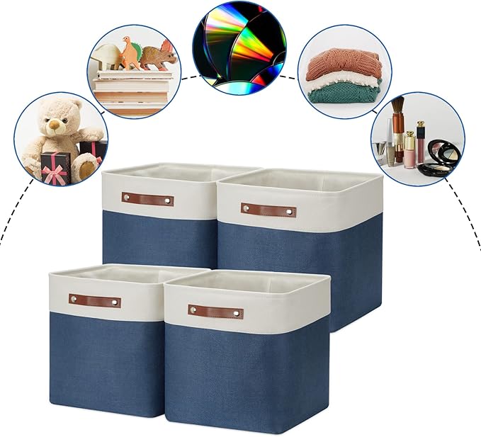 DULLEMELO Storage Baskets for Shelves Closet Storage,Large Home Organization Bins for Gifts Empty,Foldable Fabric Storage Cubes Baskets for Nursery Toy Towels Clothes Storage(White&Blue)-Ruum Studio Home