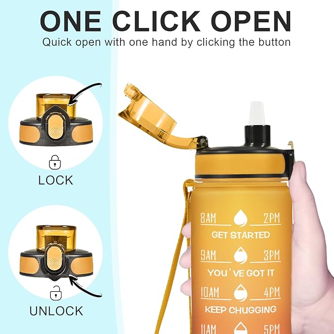 Enerbone Water Bottle, Leakproof BPA & Toxic Free, Motivational Water Bottle with Times to Drink and Straw, Fitness Sports Water Bottle with Strap for Office, Gym, Outdoor Sports-Ruum Studio Home