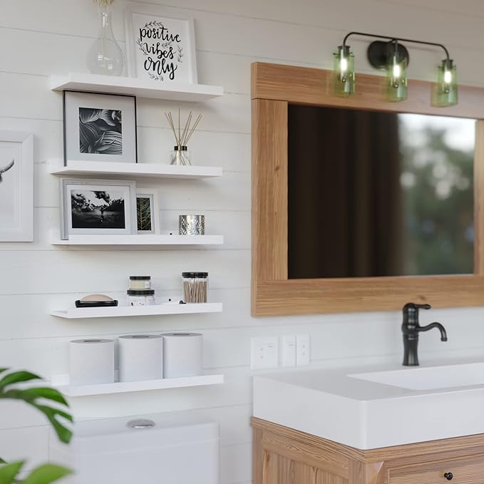 RICHER HOUSE 5 Set White Floating Shelves, Wall Mounted Shelves for Wall Decor, Modern Picture Ledge Shelf with Lip for Wall Storage Nursery, Bedroom, Living Room, Bathroom - White-Ruum Studio Home