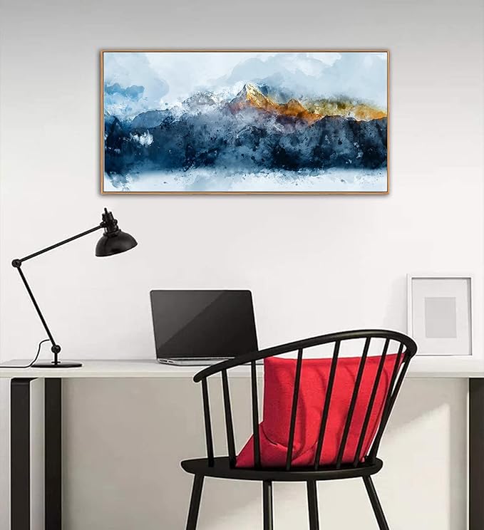 Framed Wall Art Canvas Indigo Abstract Mountain Pictures Wall Decor Blue Grey Orange Mountain Peaks Canvas Painting Prints Modern Abstract Artwork for Living Room Bedroom Decoration 20" x 40"-Ruum Studio Home