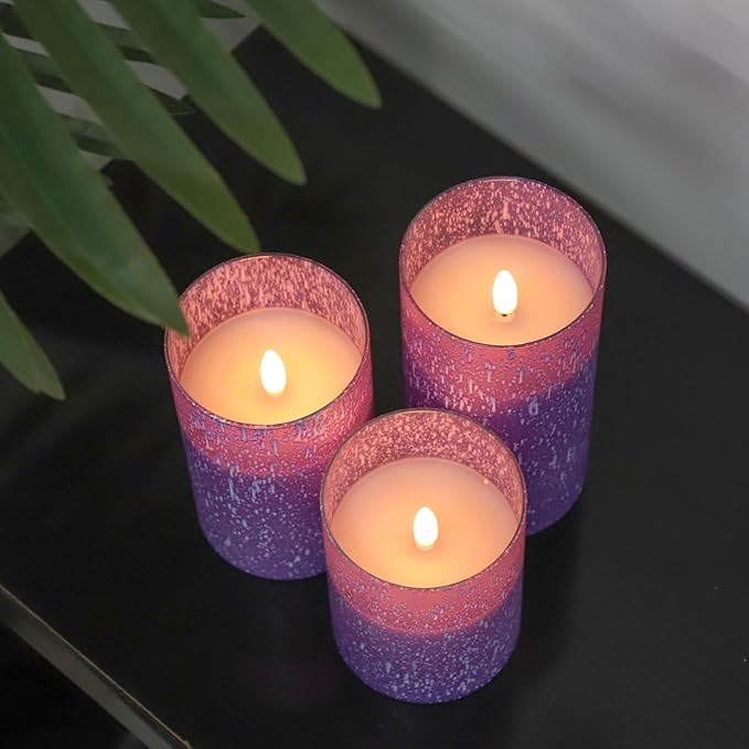 Purple Flameless Candles with Remote and Timer, Flickering Real Wax Battery Operated Candles, Set of 3 LED Pillar Candles for Halloween Christmas Wedding Home Decor-Ruum Studio Home