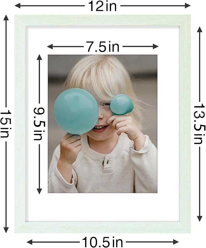 Vittanly 11x14 Picture Frames Set of 9, Shatter Resistant Plexiglass, Display 8x10 Pictures with Mat or 11x14 without Mat, Photo Frames for Wall or Tabletop, Engineered Wood, Vintage Green-Ruum Studio Home