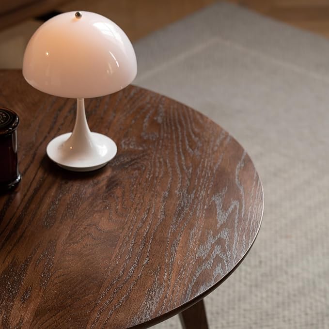 100% Solid Oak Wood Mini Coffee Table, Round Side Table w/Solid Wood Legs, Walnut Mid Century Coffee Table w/Sturdy Frame for Bedroom Balcony Living Room (29.53" D x 17.72" H)-Ruum Studio Home