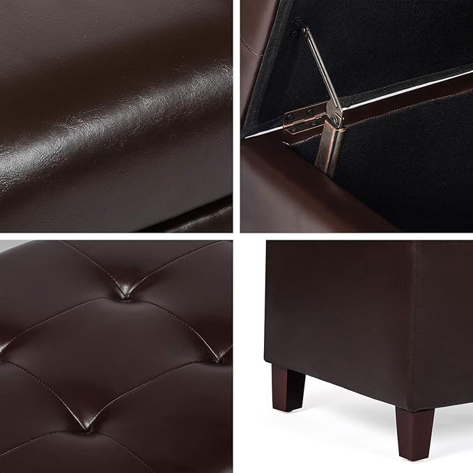 Asense Storage Ottoman Bench, Faux Leather Upholstered End of Bed Bench with Safety Hinge Wooden Legs, for Entryway Bedroom (Chocolate Brown, 33.3")-Ruum Studio Home