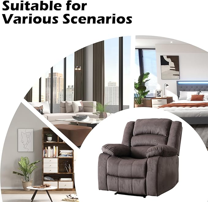 EBELLO Classic Power Recliner Chair, Oversized Electric Reclining Chair with Overstuffed Cushion and Back, Soft Fabric Adults Single Recliner Sofa for Living Room, Set of 2 Brown-Ruum Studio Home