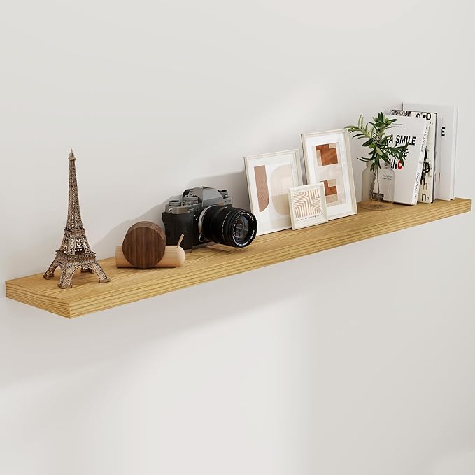 72 Inch Floating Shelves, 72 x 9 Rustic Wooden Fireplace Mantel, 9 Inch Floating Shelf for Wall, Farmhouse Wall Shelves for Home Storage & Display, Oak Color, Set of 1-Ruum Studio Home