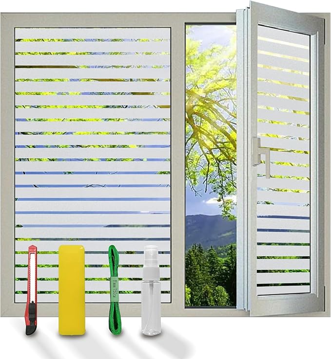 Window Privacy Film with Installation Tools, Static Cling, Anti UV, Heat Control, Ideal for Home Shower Office Glass Door (Stripes Pattern, 23.6X78.7Inch)-Ruum Studio Home