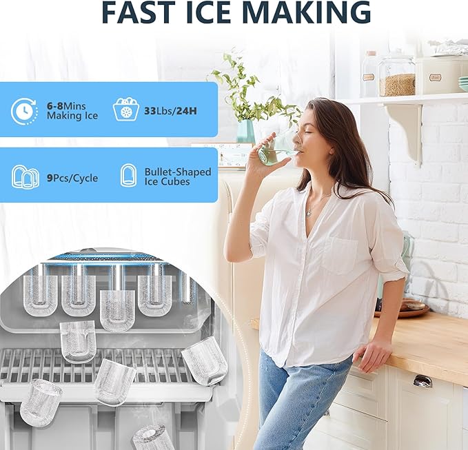 COWSAR 3-in-1 Water Cooler with Ice Maker, Hot & Cold Top Loading, Water Dispenser for 5 Gallon Bottle, 33LBS/24H Ice Maker with Child Safety Lock, White-Ruum Studio Home