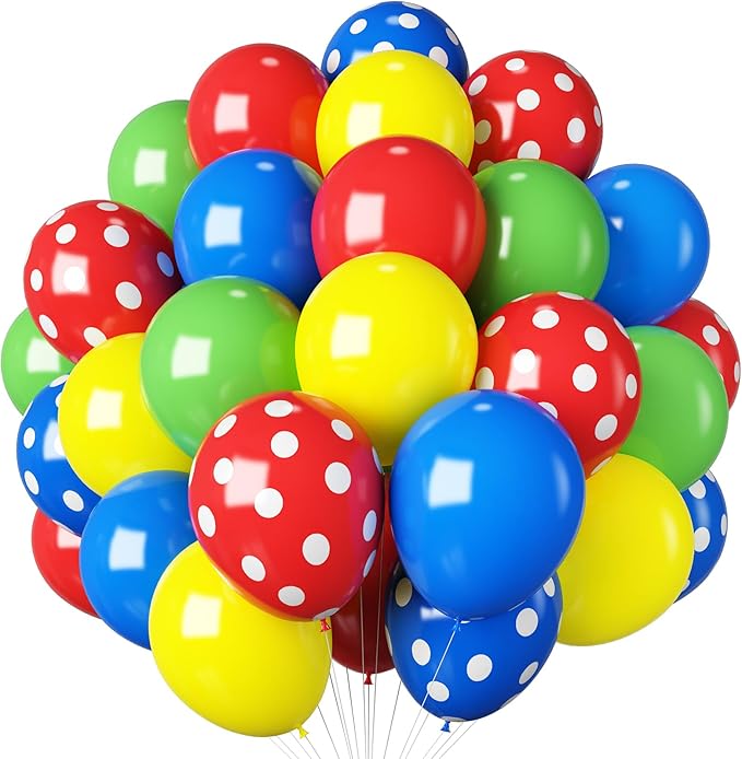 Red Blue Green Yellow Balloons 12 Inch Assorted Rainbow Latex Balloons Primary Color Red Blue Yellow Green Polka Dot Colorful Balloon for Kids Birthday Baby Shower Carnival Circus Party Decor-Ruum Studio Home